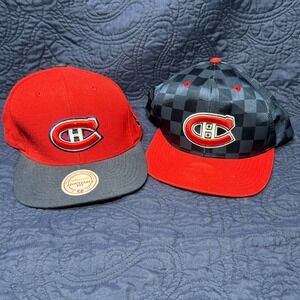 Lot of 2 Montreal Canadiens Mitchell & Ness NHL Hats Adjustable Snapback‎ Hockey